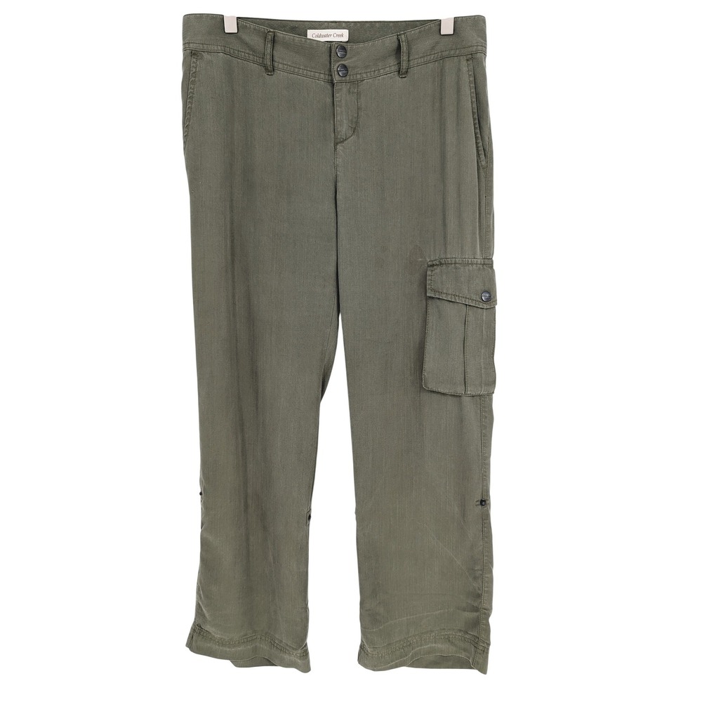 Coldwater Creek Adjustable Cargo Pants P8 Olive Green Tencel Utility Safari Boho